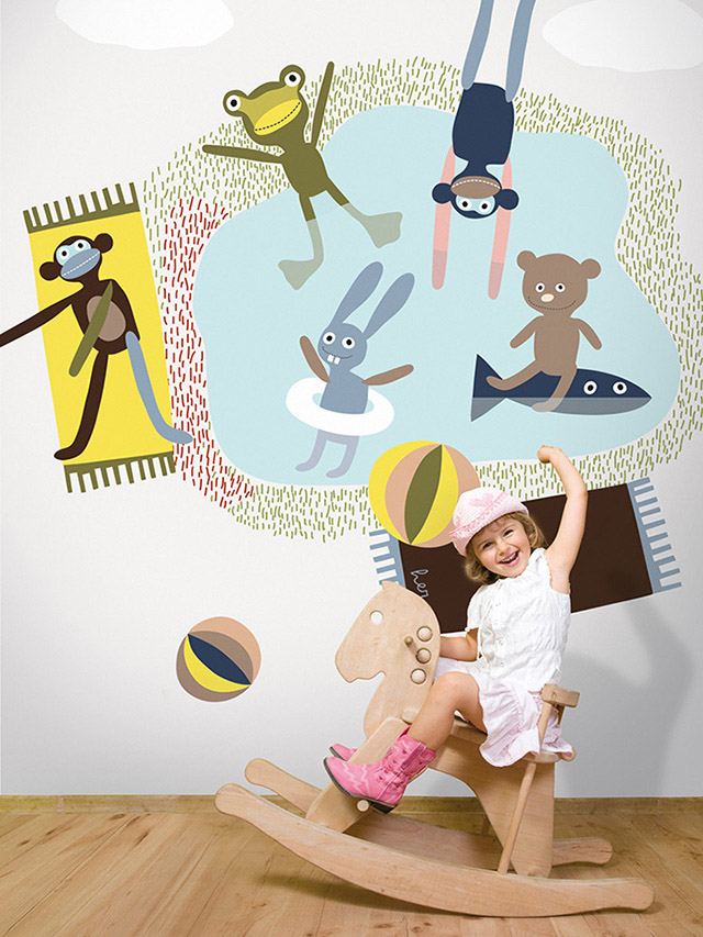 Mural Swimming pastel grey